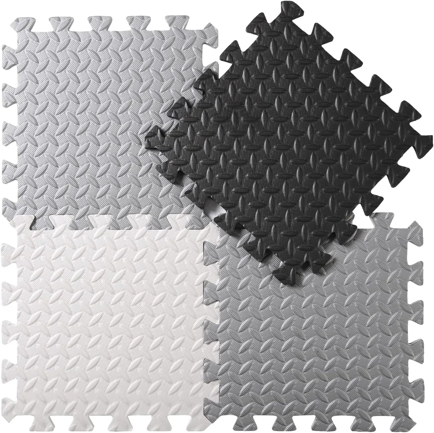 Foam Play Mat for Baby, 0.4 Inch Thicked Interlocking Floor Mats with Solid Colors, Soft Non-Toxic Baby Playmat, EVA Foam Playmat Foam Mats for Toddlers, 16 Tiles(White/Black/Gray)