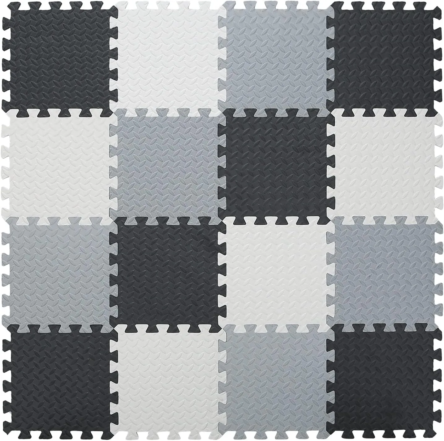 Foam Play Mat for Baby, 0.4 Inch Thicked Interlocking Floor Mats with Solid Colors, Soft Non-Toxic Baby Playmat, EVA Foam Playmat Foam Mats for Toddlers, 16 Tiles(White/Black/Gray)