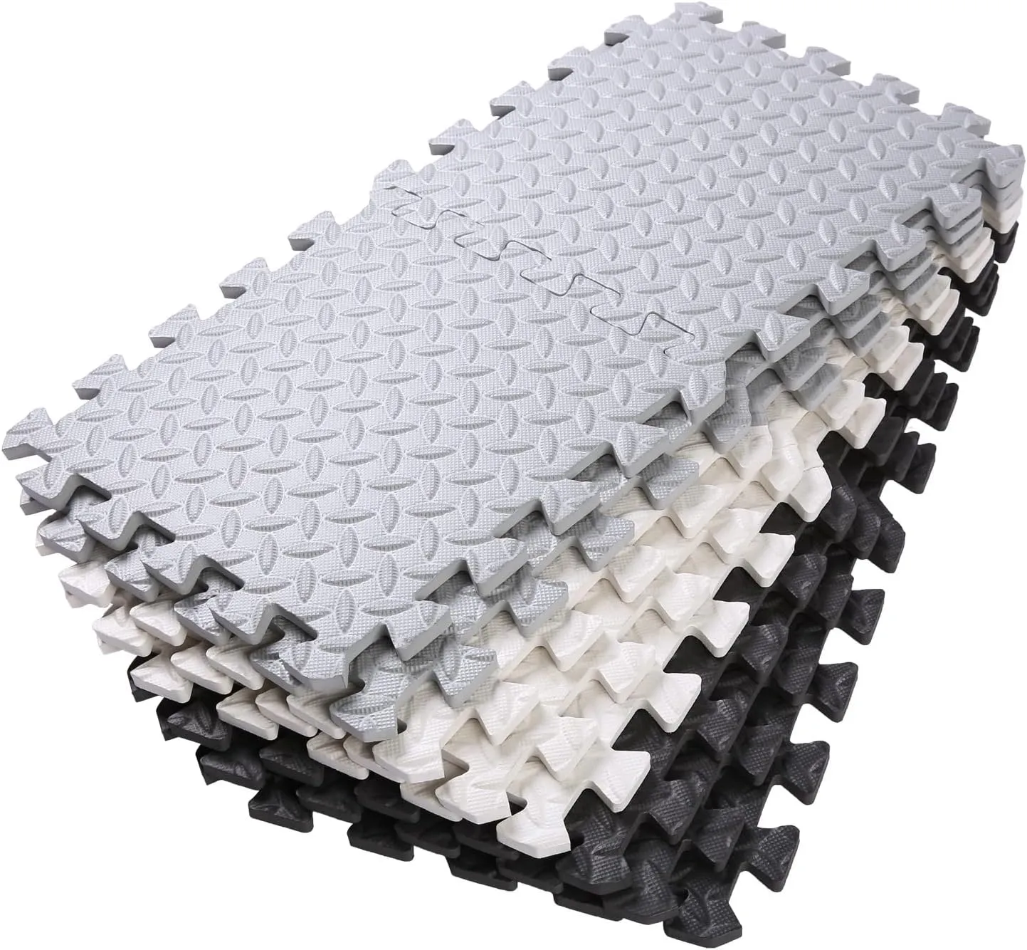 Foam Play Mat for Baby, 0.4 Inch Thicked Interlocking Floor Mats with Solid Colors, Soft Non-Toxic Baby Playmat, EVA Foam Playmat Foam Mats for Toddlers, 16 Tiles(White/Black/Gray)