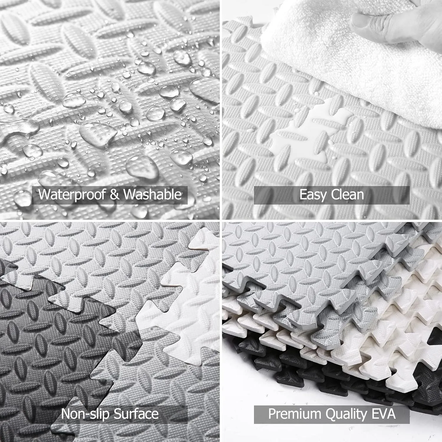 Foam Play Mat for Baby, 0.4 Inch Thicked Interlocking Floor Mats with Solid Colors, Soft Non-Toxic Baby Playmat, EVA Foam Playmat Foam Mats for Toddlers, 16 Tiles(White/Black/Gray)