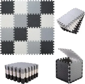 Foam Play Mat for Baby, 0.4 Inch Thicked Interlocking Floor Mats with Solid Colors, Soft Non-Toxic Baby Playmat, EVA Foam Playmat Foam Mats for Toddlers, 16 Tiles(White/Black/Gray)