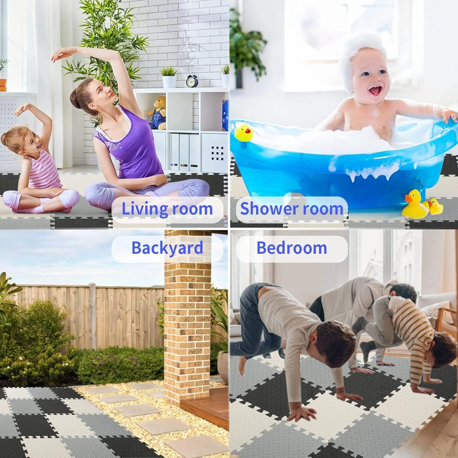 Foam Play Mat for Baby, 0.4 Inch Thicked Interlocking Floor Mats with Solid Colors, Soft Non-Toxic Baby Playmat, EVA Foam Playmat Foam Mats for Toddlers, 16 Tiles(White/Black/Gray)