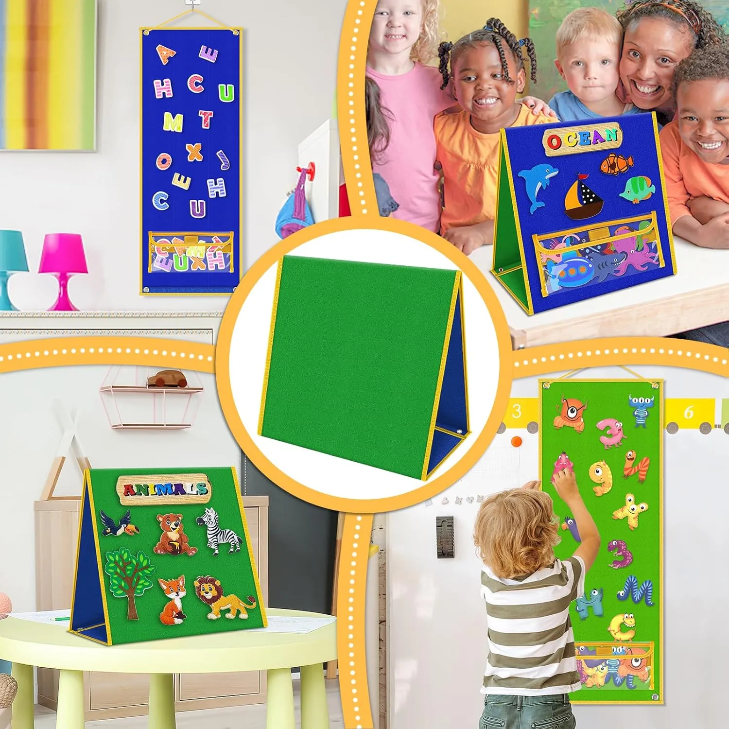 Foldable Felt Board - Double-Sided Flannel Story Board for Preschool Learning, Interactive Storytelling & Play | 13" x 12" Portable Felt Play Board for Home & Classroom Use
