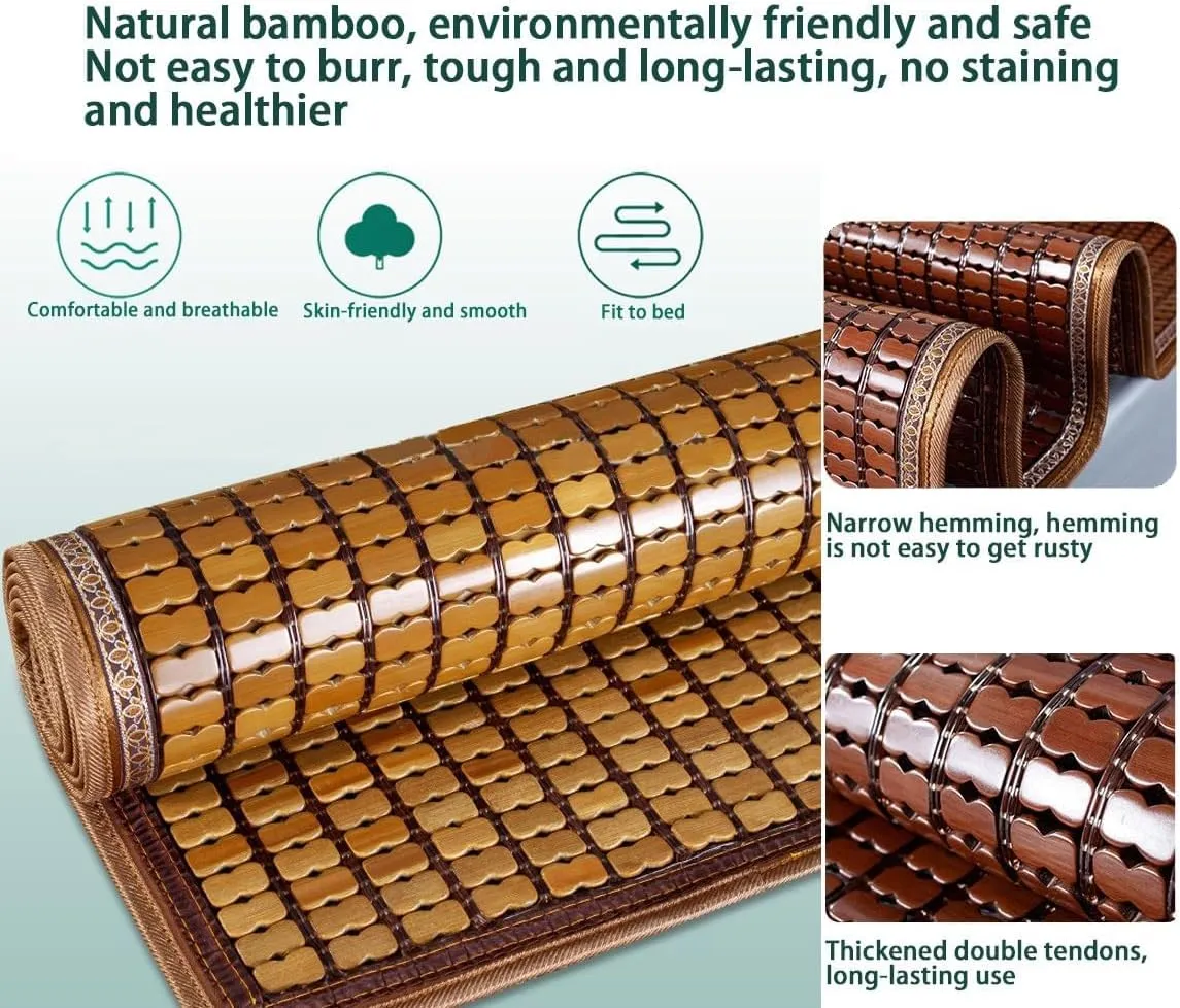 Foldable Natural Bamboo Summer Sleeping Mat, Foldable Cooling Mat for Bed, Home Quick Cooling Textile Rattan Mat, Bamboo Sleeping Mat for Home School Dormitory