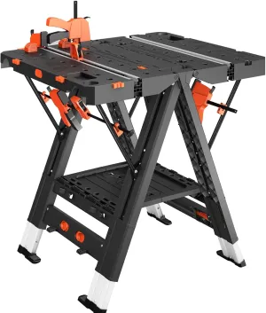 Folding Workbench,2-in-1 Waterproof Portable Folding Work Table,31" W x 25" D x 32" H Workbench,Height-Adjustable Work Table with 4 Woodworking Clamps,4 Connecting Blocks,2 Limit Blocks