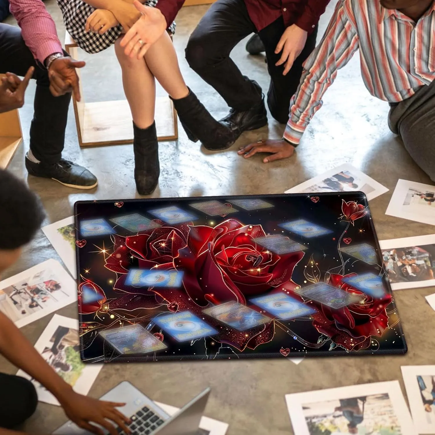for MTG Playmat for Trading Card Games, Non-Slip Rubber Smooth Surface with Stitched Edges, Durable Desk Pad for Card Games, Custom playmat Anime Playmat, Flowers Roses