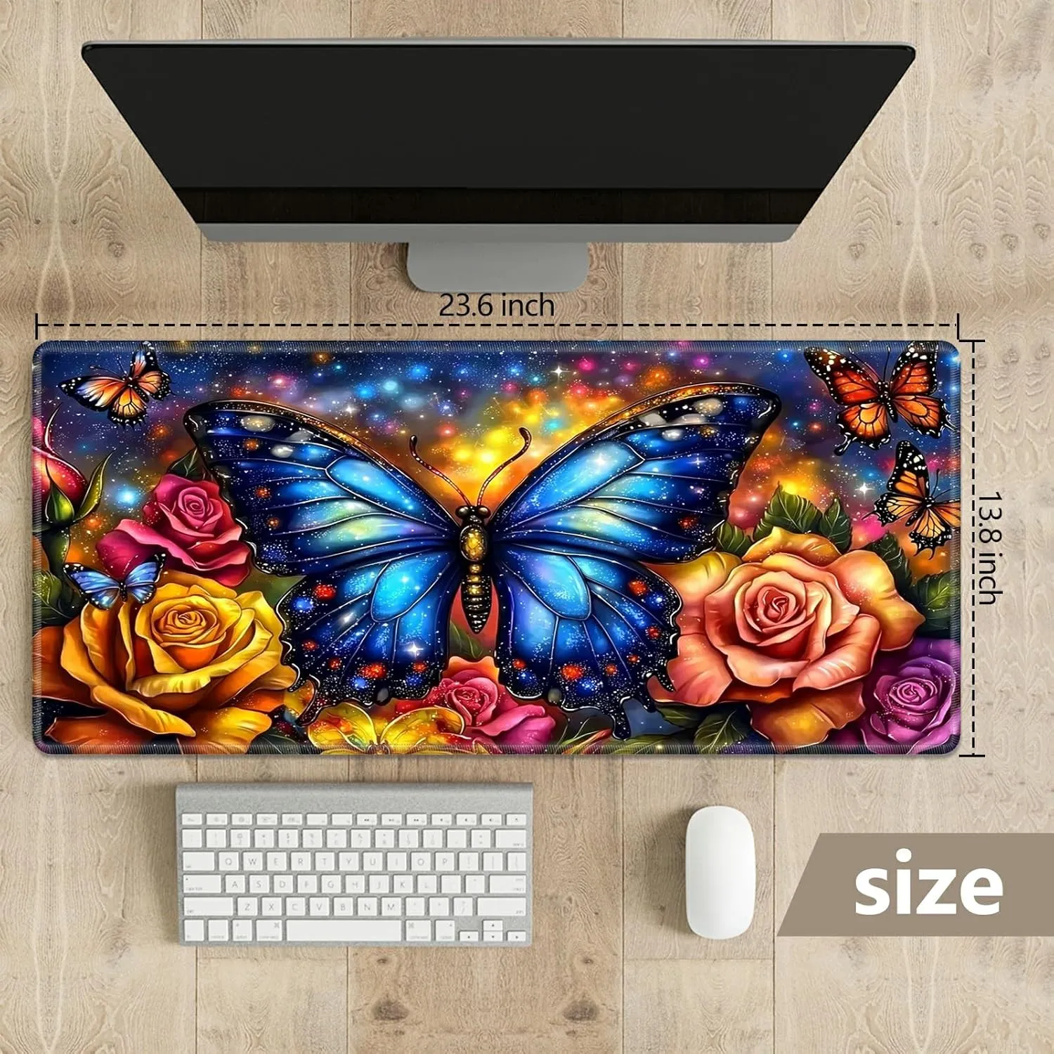for MTG Playmats with Storage Bag, TCG Playmat MTG Game Mat with Stitched Edges, 24" x 14" Commander Board Battle Game Card Playmat, Smooth Surface Desk Mat for Card Games, Blue Butterfly Roses