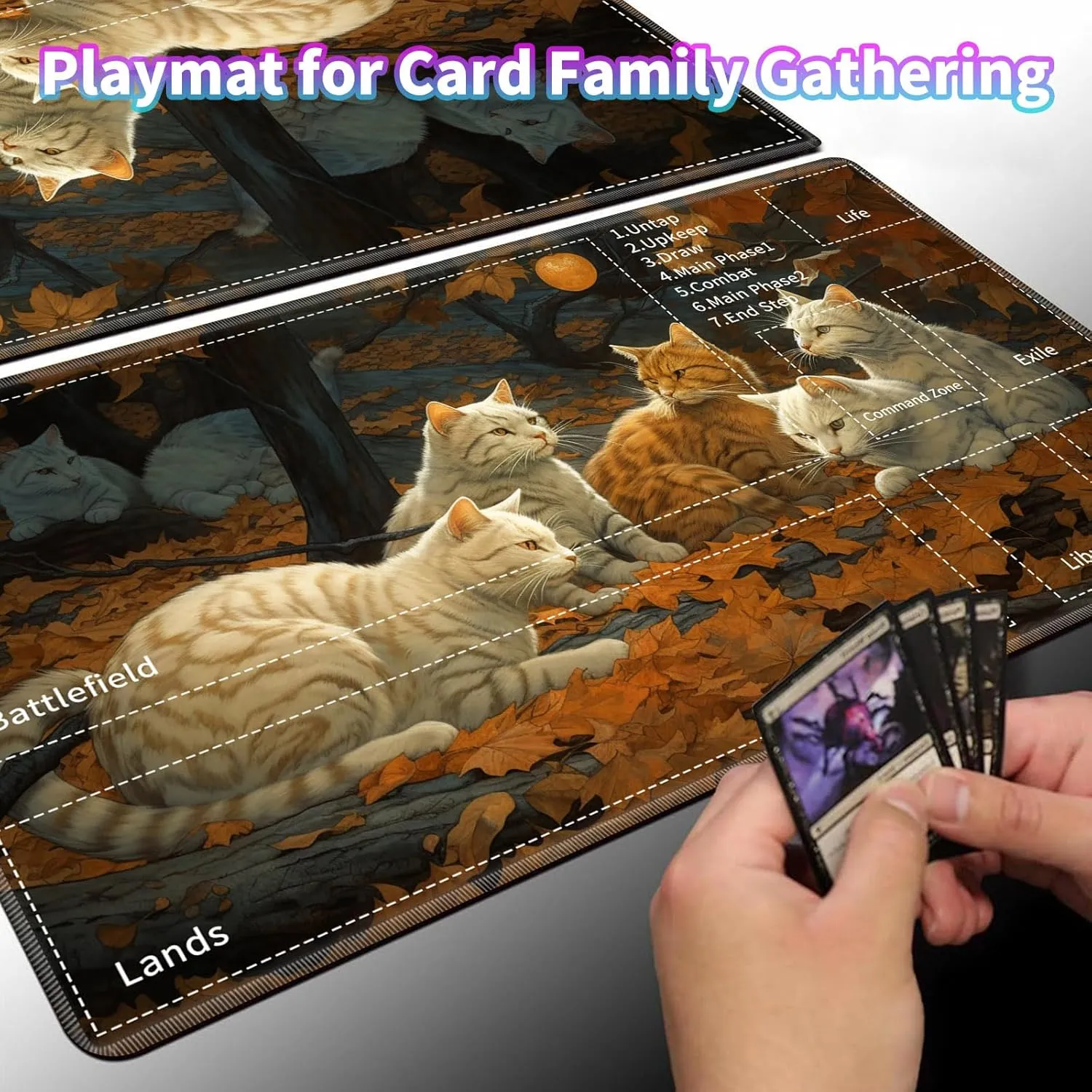 for MTG TCG Playmat,Game Play Mat for MTG TCG DTCG CCG RPG and Other Card Games/Mouse Pad 24 x 14 inches Trading Card Game Board Game with Zones and Non Slip Rubber Backing,Cat Party