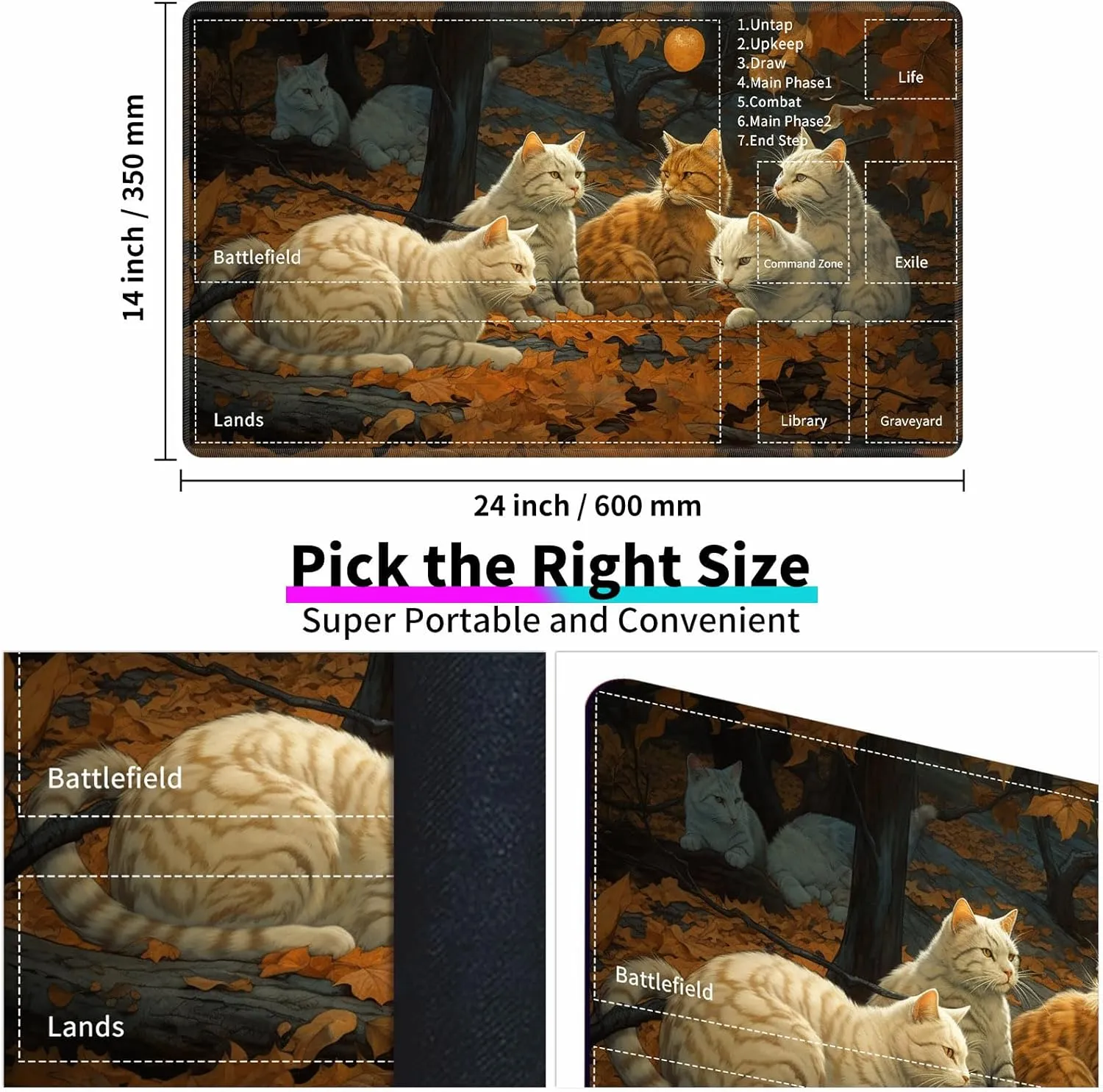 for MTG TCG Playmat,Game Play Mat for MTG TCG DTCG CCG RPG and Other Card Games/Mouse Pad 24 x 14 inches Trading Card Game Board Game with Zones and Non Slip Rubber Backing,Cat Party