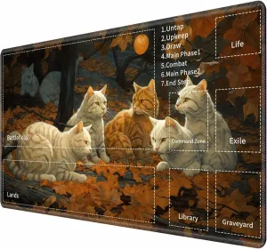for MTG TCG Playmat,Game Play Mat for MTG TCG DTCG CCG RPG and Other Card Games/Mouse Pad 24 x 14 inches Trading Card Game Board Game with Zones and Non Slip Rubber Backing,Cat Party