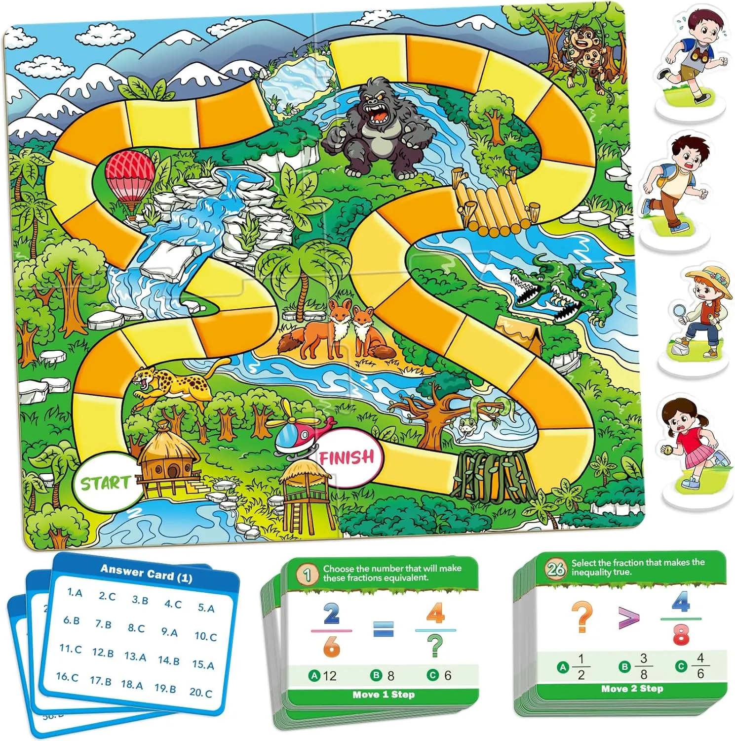 Forest Fraction Board Game|Math Games for Kids|Fraction Play Games - Gr. 3-4|Educational Learning Board Games for Boys and Girls|Classroom Travel Indoor Outdoor Family Games