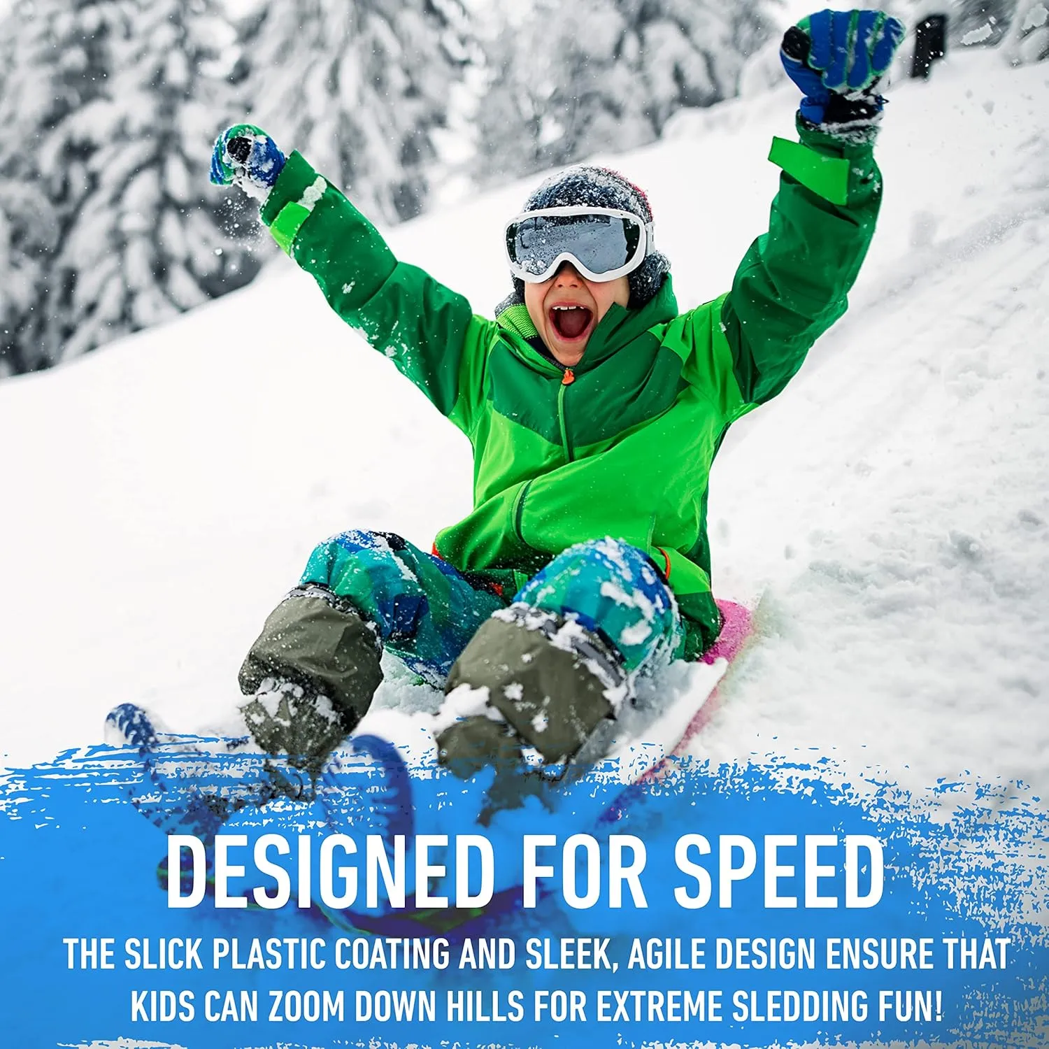 Franklin Sports Kids Toboggan Sled - Kids Saucer Sled - Arctic Trails Plastic Snow Sled for Children - Heavy Duty Sled with Handles