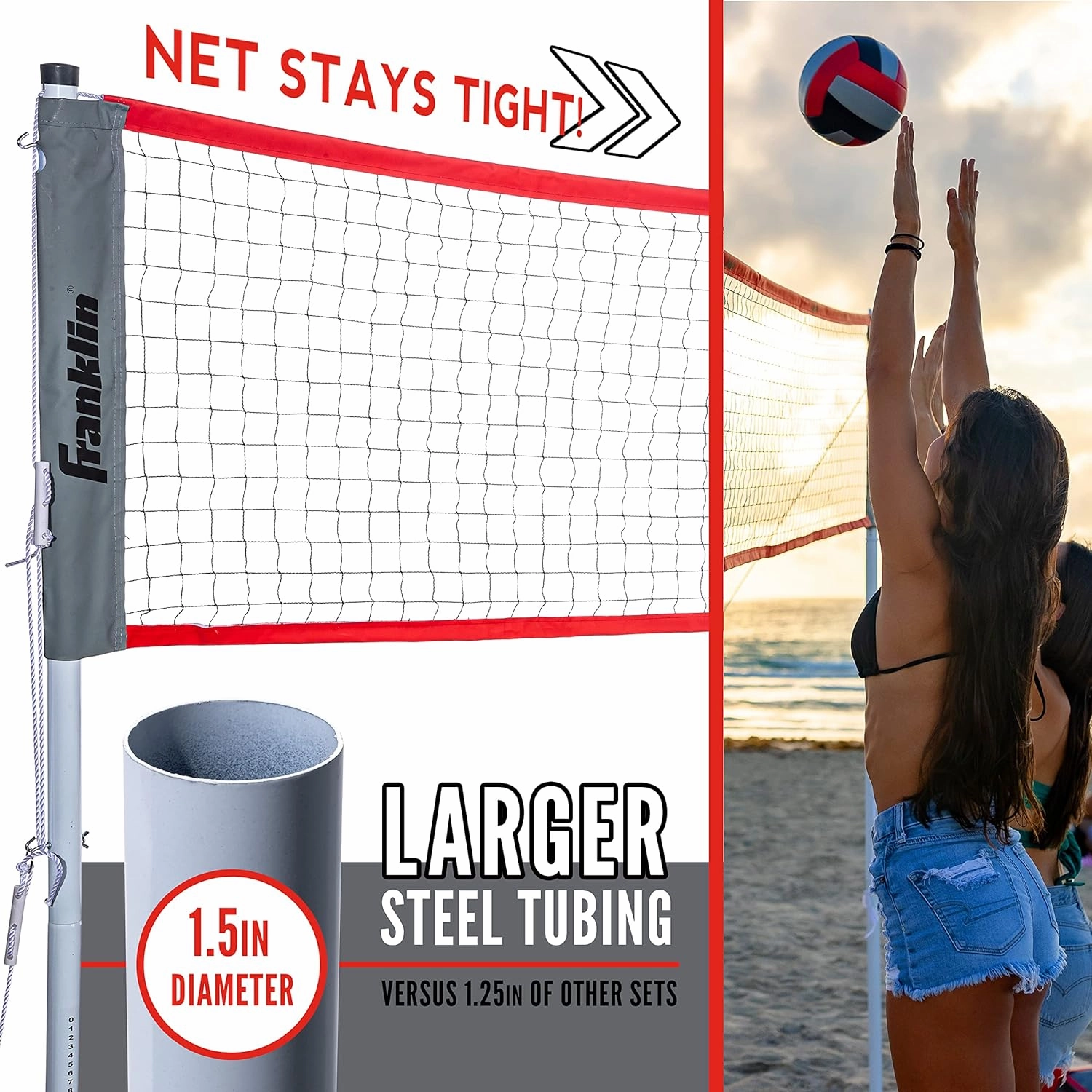 Franklin Sports Outdoor Volleyball Net Sets - Beach   Backyard Portable Volleyball Net with Poles - Complete Outdoor Volleyball Sets with Net   Volleyball Included