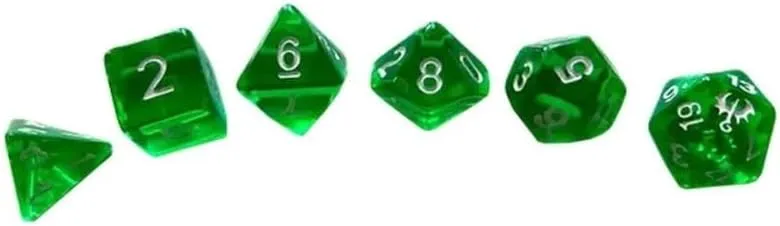 Free League Dragonbane: Dice Set - 6 Piece Green Transparent Dice Set, Free League Publishing, Includes D4, D6, D8, D10, D12 & D20