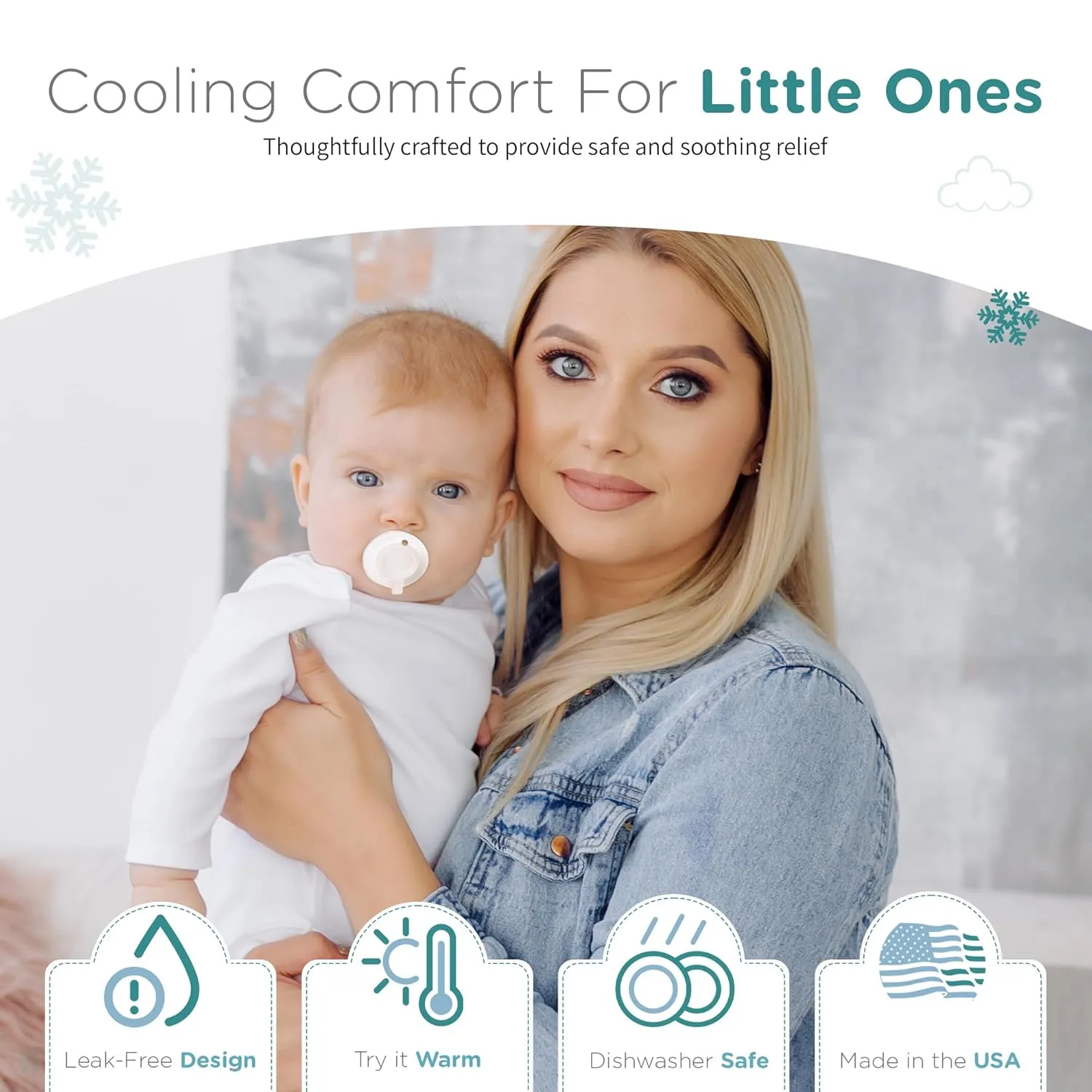 Freezer Teether Pacifier & Ice Cube Tray – Soft Silicone Freezable Teething Paci for Baby Teething Relief - Cold Infant Teether 0-9 Months - BPA Free, Medical Grade & Easy to Clean – USA Bundle