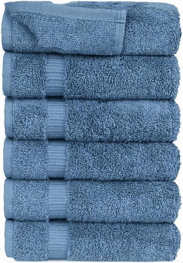FTB Classic Washcloths Set 6 Piece Washcloths (Wedgewood, 6 Washcloths)