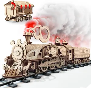 Fuiltee 3D Wooden Puzzles for Adults, DIY Mechanical Train Model Kit, Movable Model Train, Removable Carriages, Unique Gift for 14  Teens and Adults (279Pcs)