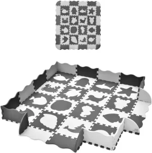 FUN LITTLE TOYS 36PCS Foam Play Mats for Baby, Soft Foldable Interlocking Foam Floor Tiles Puzzle Mat with Fence for Kids Toddlers Childrens Playpen Playroom Crawling 56 x 56 Grey