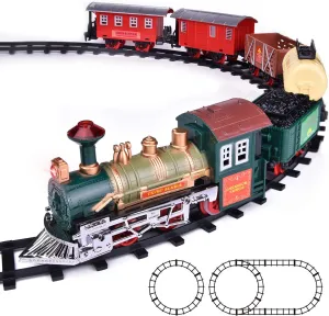 FUN LITTLE TOYS Train Set Classic Electric Train Toy Included 6 Cars and 11 Tracks with Lights and Sounds