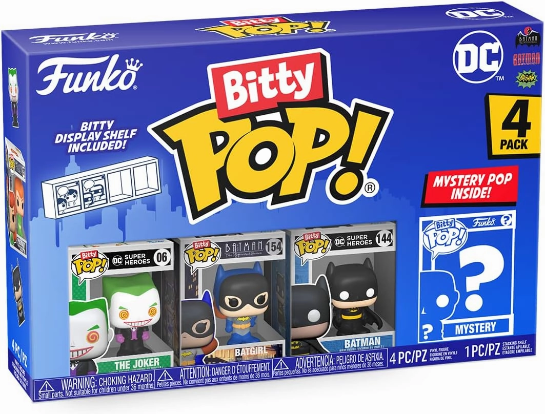 Funko Bitty POP! DC - The Joker, 4-Pack - Batman, Batgirl, The Joker and A Surprise Mystery Mini Figure - 0.9 Inch (2.2 Cm) - DC Comics Collectable - Stackable Display Shelf Included - Gift Idea