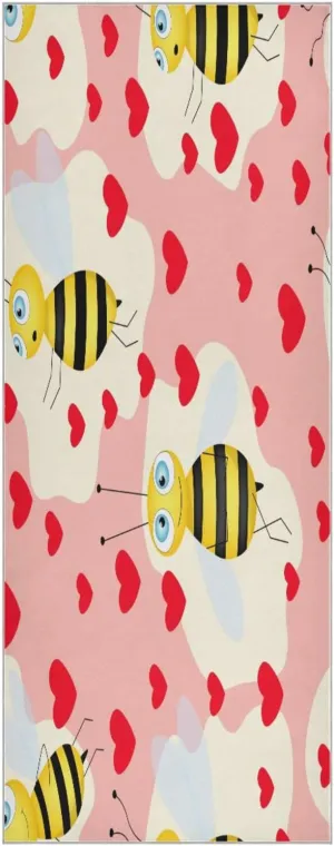 Funny Bees and Hearts Yoga Towel,Hot Yoga Mat Towel with Grip Dots Sweat Absorbent Non-Slip for Hot Yoga, 24" x72",Soft Yoga Blankets with Travel Bag,Pilates and Workout