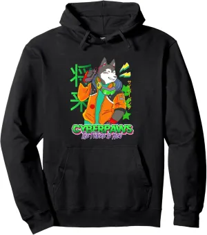 Funny cyberdog Retro futuristic kawaii paws Pullover Hoodie