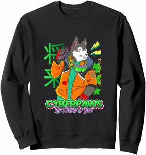 Funny cyberdog Retro futuristic kawaii paws Sweatshirt