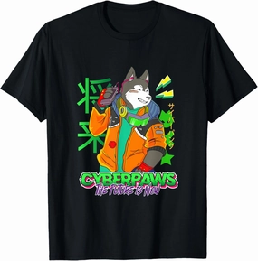 Funny cyberdog Retro futuristic kawaii paws T-Shirt
