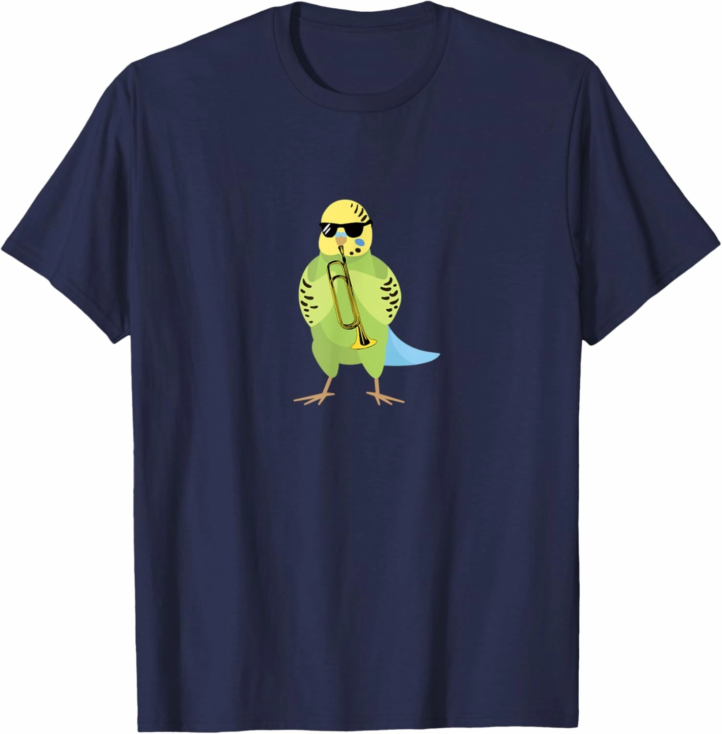 Funny Parkeet Wearing Sunglasses Playing Bugle T-Shirt