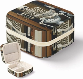 Funny Skeleton Bathroom Canvas Travel Jewelry Case, Mini Jewelry Holder Organizer Box Multi-functional Jewellery Box for Ring Earrings Necklace Bangle,Gifts for Women