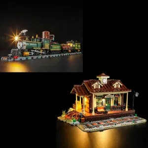 Funwhole Wild West Freight Train and Train Station Lighting Building-Bricks Set
