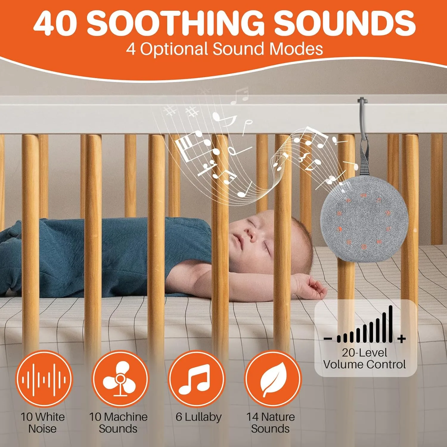 FUNYKICH White Noise Sound Machine, Portable Sound Machine for Sleep with 40 Soothing Sounds, Battery Indicator, Timer & Night Light, Sound Therapy White Noise Machine for Adults Baby Kids
