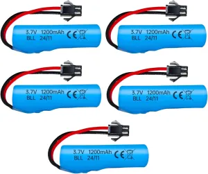 Fytoo 5PCS 3.7V 1200mah Lithium Battery for DE45 DE42 DE58 DE49 DE57 DE70 Remote Control Car 1:14 Off-Road Vehicle Four-Wheel Drive High-Speed Climbing Drift Racing Spare Battery