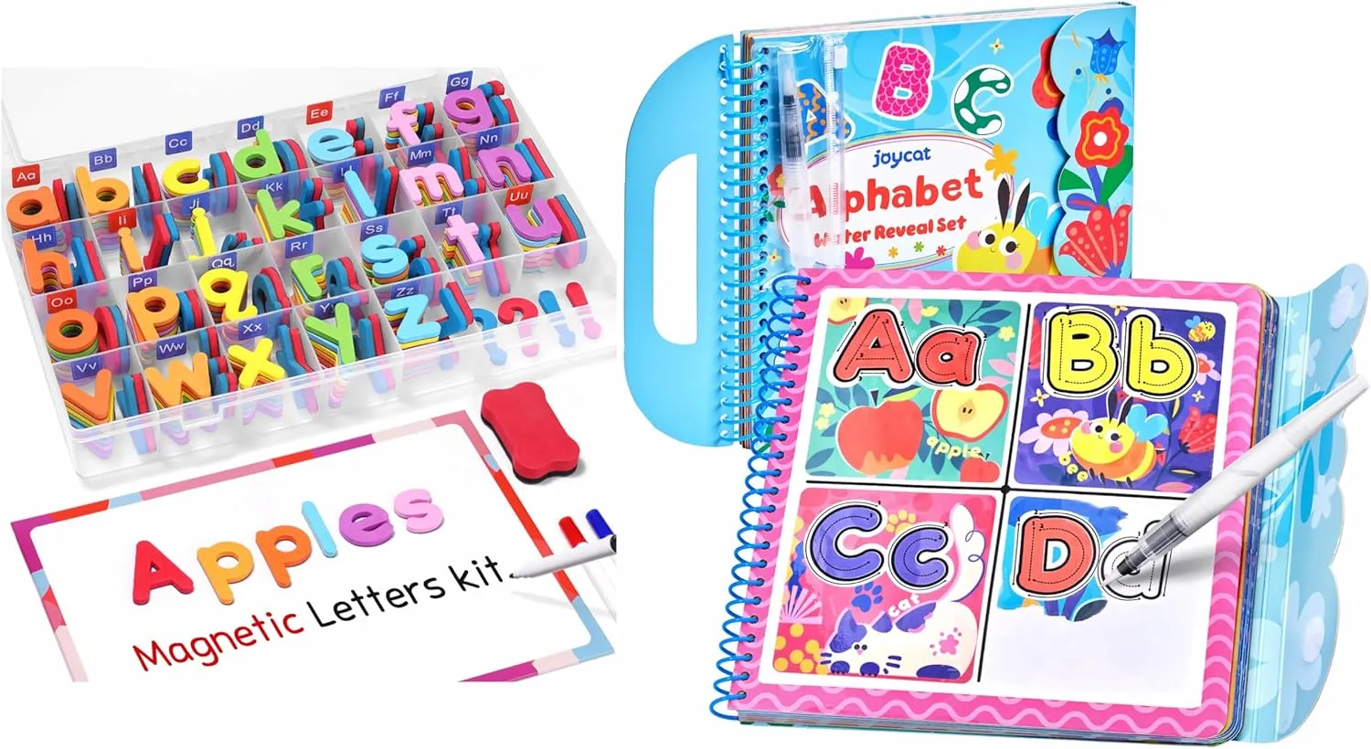 Gamenote Classroom Magnetic Alphabet Letters Kit JoyCat Water Reveal Alphabet Coloring Book for Toddlers 3-5, Reusable 14 Activity Pages with Water Pen for No-Mess Drawing, Preschool Alphabet Learning