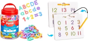 GAMENOTE Magnetic Number Tracing Board   JoyCat Magnetic Letters and Numbers, ABC 123 Alphabet Fridge Magnets for Toddlers & Kids