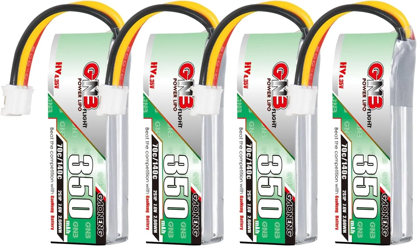 GAONENG 4pcs GNB Batteries 2S LiPo 350mAh HV 7.6V 70C PH2.0 3PIN LiPo Battery for RC Car 1:28 1/28 4WD Drift onload offload K969 K989 wltoys Brushed