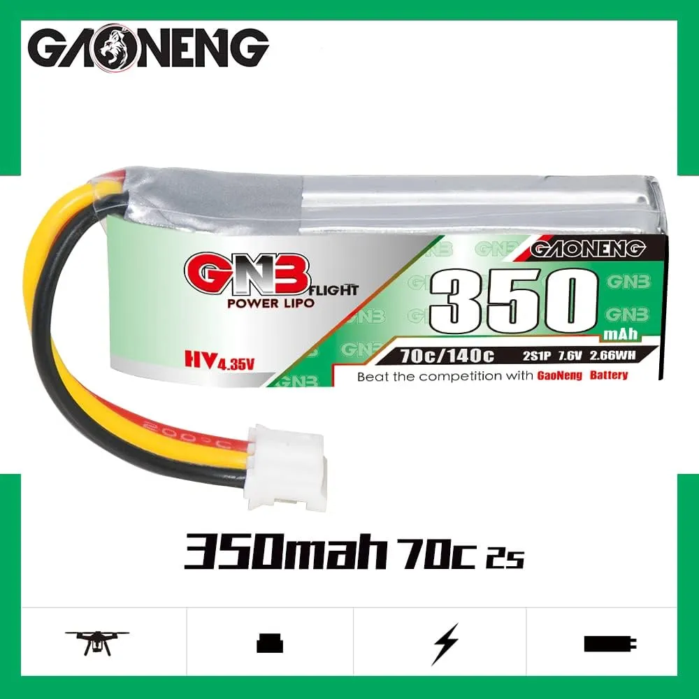 GAONENG 4pcs GNB Batteries 2S LiPo 350mAh HV 7.6V 70C PH2.0 3PIN LiPo Battery for RC Car 1:28 1/28 4WD Drift onload offload K969 K989 wltoys Brushed