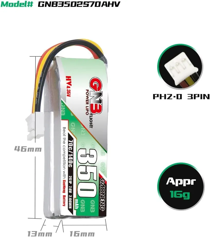 GAONENG 4pcs GNB Batteries 2S LiPo 350mAh HV 7.6V 70C PH2.0 3PIN LiPo Battery for RC Car 1:28 1/28 4WD Drift onload offload K969 K989 wltoys Brushed