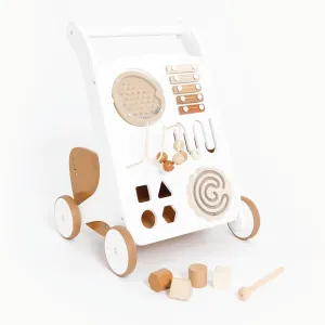 Gathre Wooden Baby Activity Push Walker with Wheels, Busy Board, and Toys Included, Great for Ages 12  Months, Easily Wipeable, Modern Beige Aesthetic - Camel