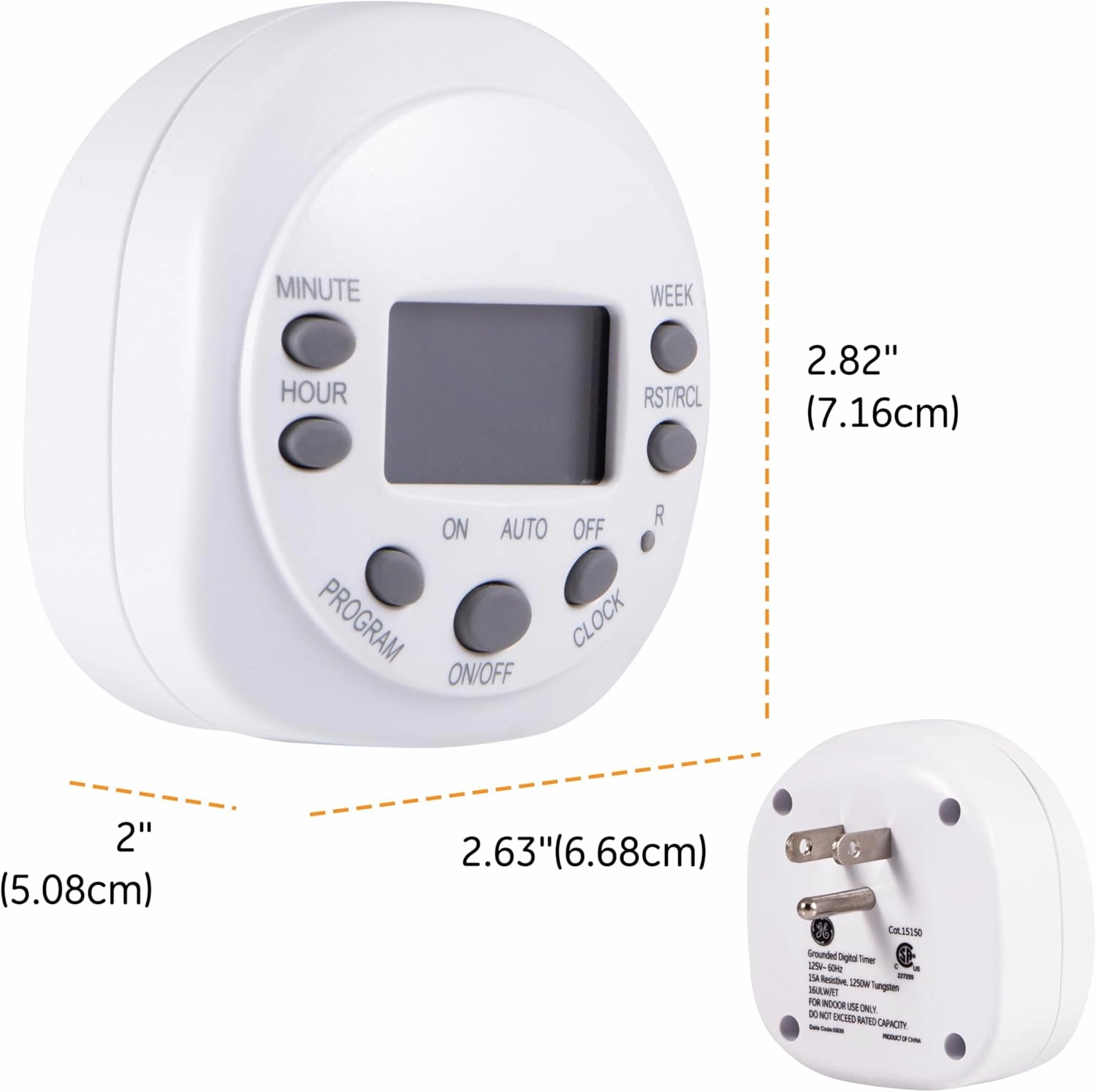 GE 7-Day Programmable Indoor Digital Timer, 1 Grounded Outlet, Weekly / 7 Day Cycle Plug For Electrical Outlets, 125 VAC Light, Plug, Lamp, White, 1 Pack, 15150