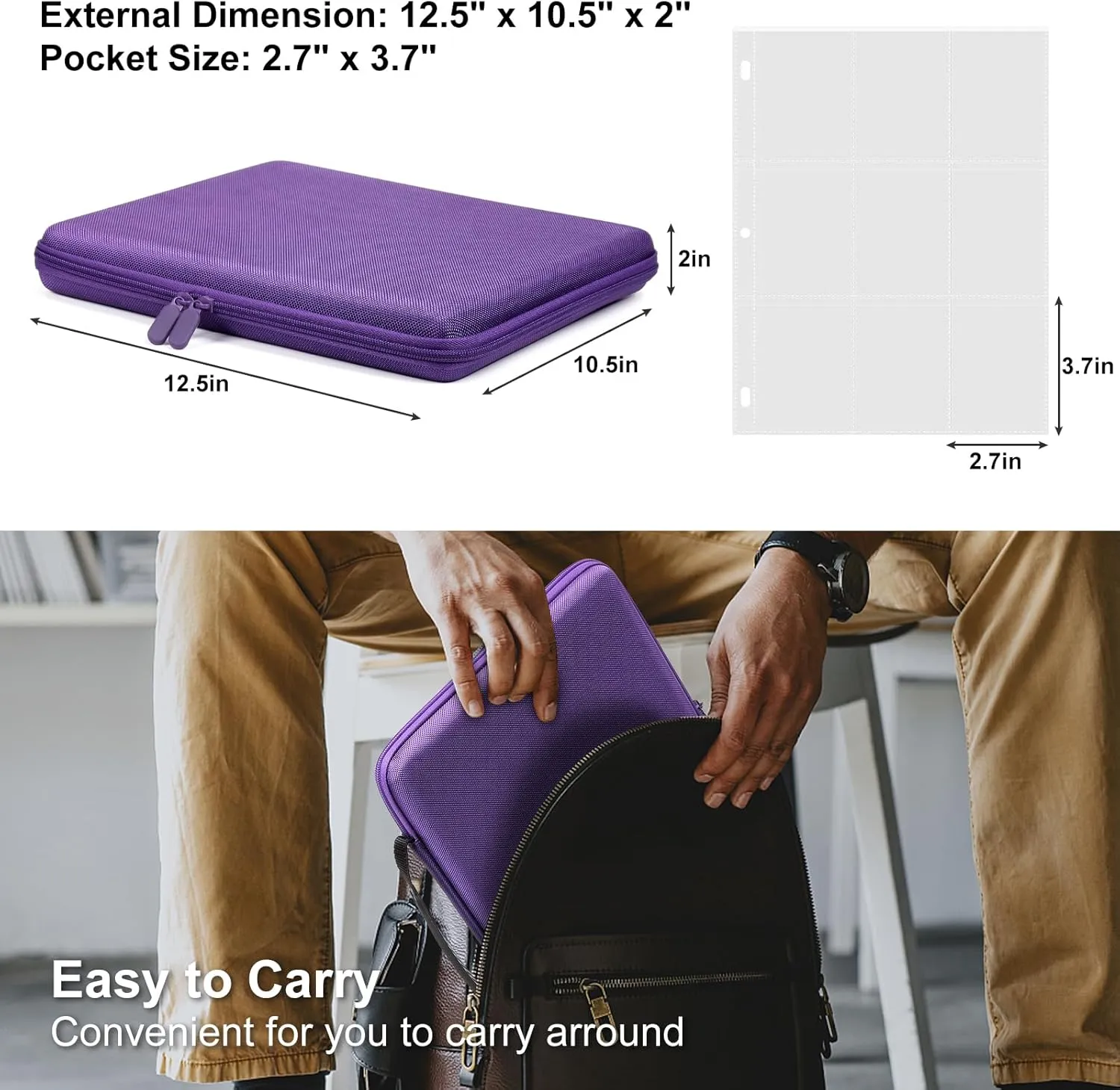 GEAoffice Upgrade Card Binder 9 Pockets, EVA Trading Card Binder for 756 Cards, Durable Sports Card Collection Binder, Card Album Holder Folders for MTG, TCG, Game Cards & Sports Cards, Purple