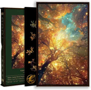 Gecko Power Puzzle with Frame for Adults, 150 Piece Premium Wooden Jigsaw Puzzles, Cool Creative Puzzle Gift, Puzzle Frame Included (Starlight Realm)