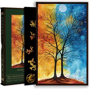 Gecko Power Puzzle with Frame for Adults, 150 Piece Premium Wooden Jigsaw Puzzles, Cool Creative Puzzle Gift, Puzzle Frame Included (Twin Souls of The Forest)