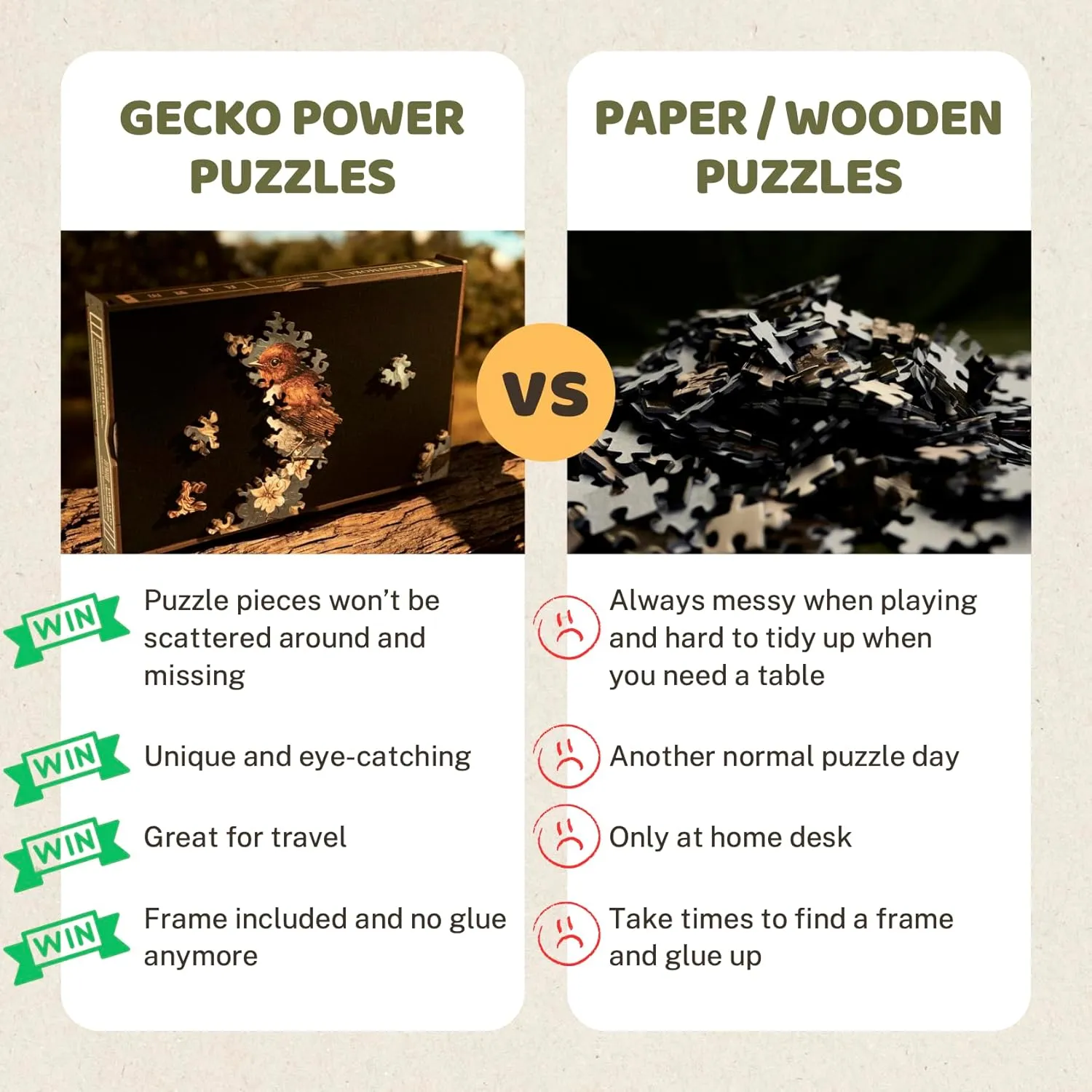 Gecko Power Puzzle with Frame for Adults, 150 Piece Premium Wooden Jigsaw Puzzles, Cool Creative Puzzle Gift, Puzzle Frame Included (Twin Souls of The Forest)