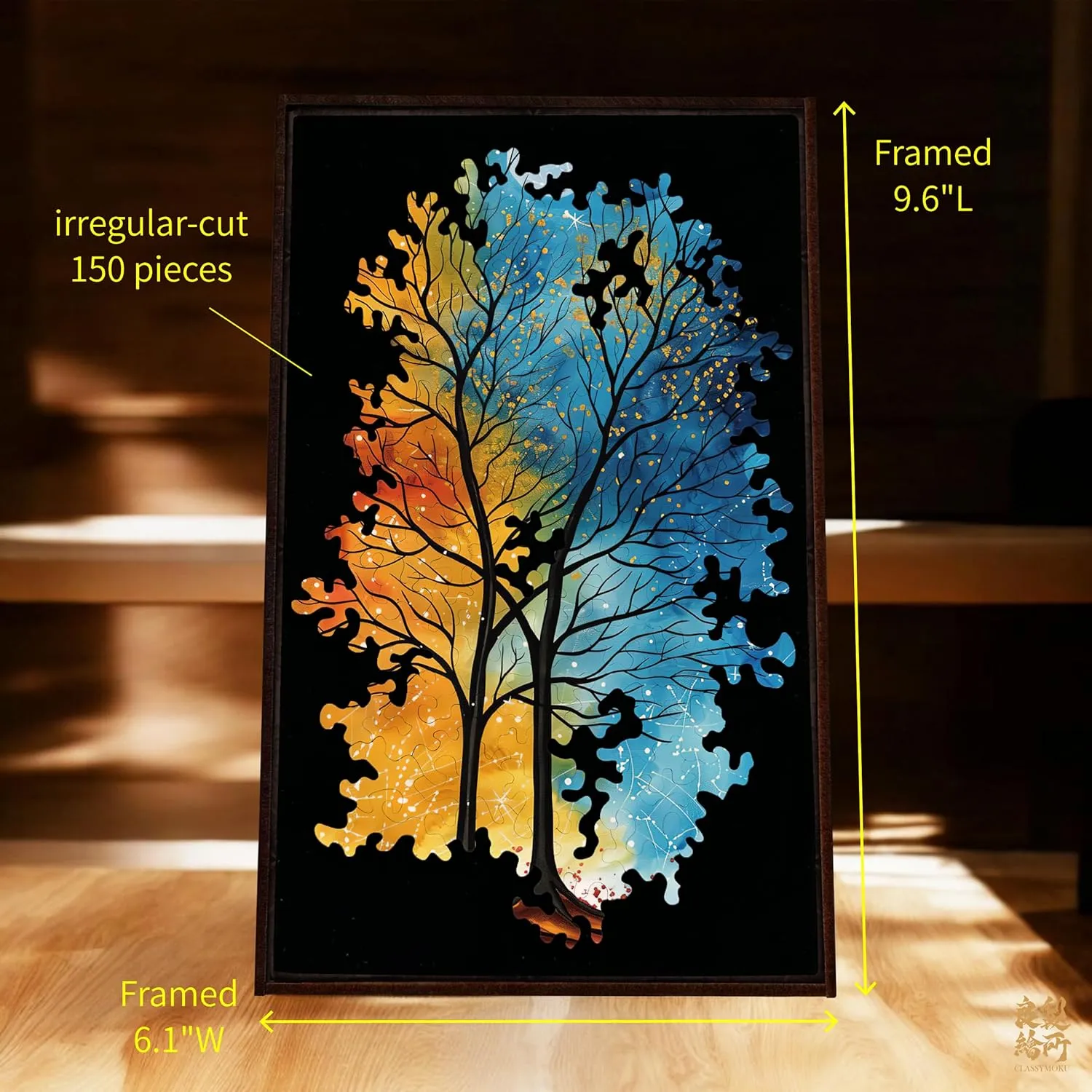 Gecko Power Puzzle with Frame for Adults, 150 Piece Premium Wooden Jigsaw Puzzles, Cool Creative Puzzle Gift, Puzzle Frame Included (Twin Souls of The Forest)