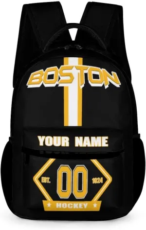 Generic Custom Backpack High Capacity Bag Hockey Fans Gifts for Teenager Men Women, Add Name & Number, Bos03-b