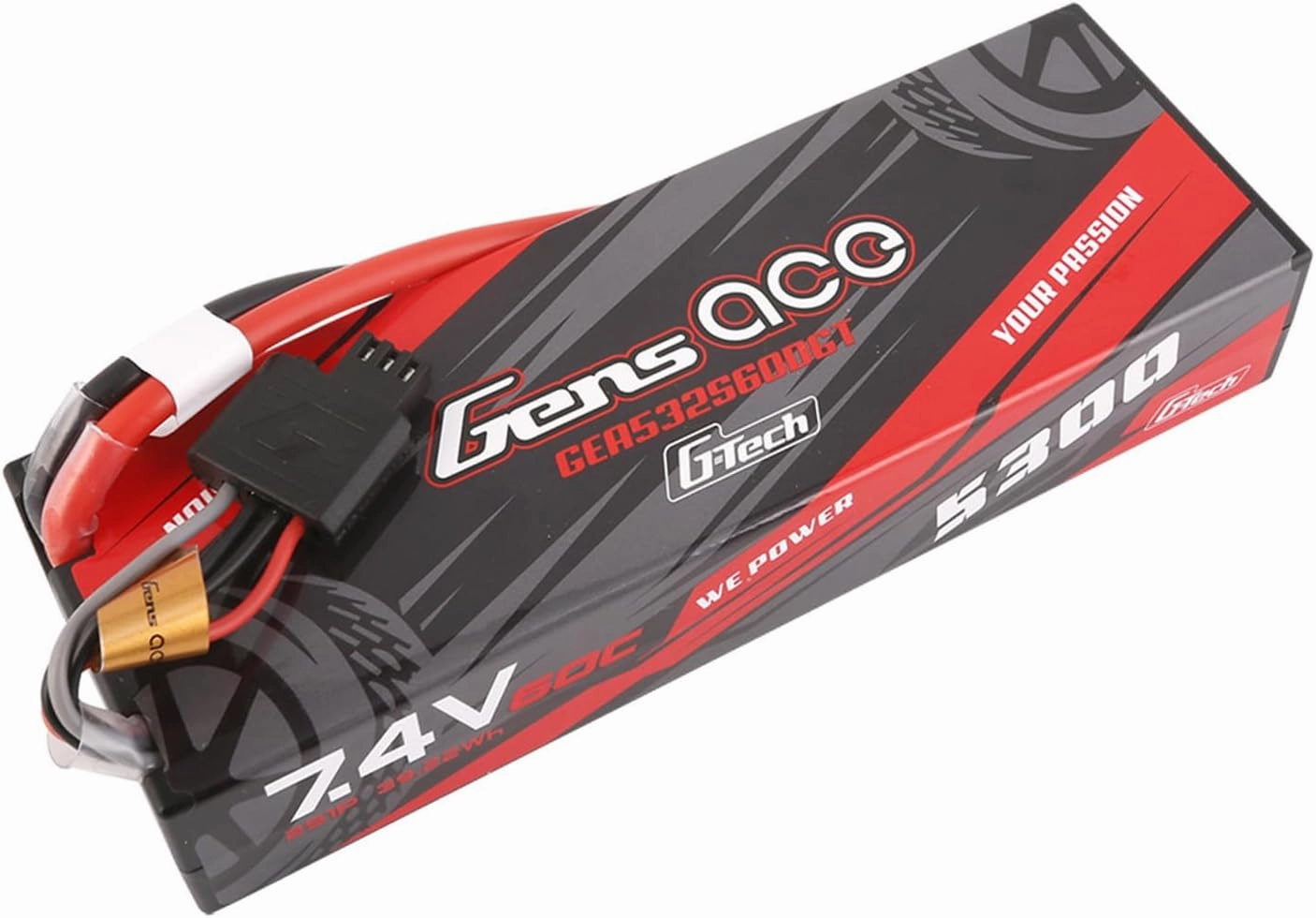Gens ace G-Tech 5300mAh 7.4V 60C 2S Lipo Battery HardCase 24# with Deans Plug