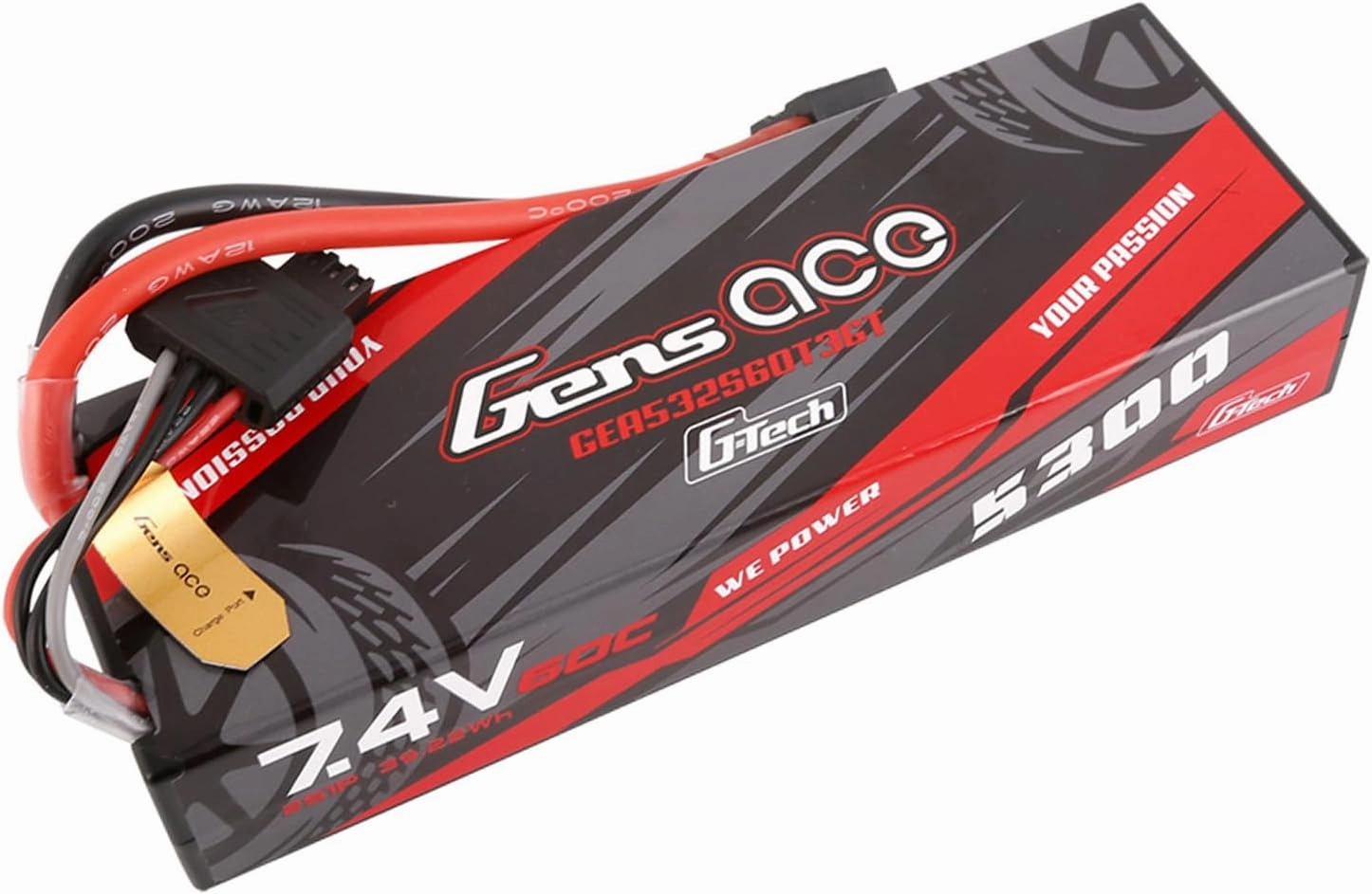 Gens ace G-Tech 5300mAh 7.4V 60C 2S Lipo Battery HardCase 24# with EC3 and Deans Adapter