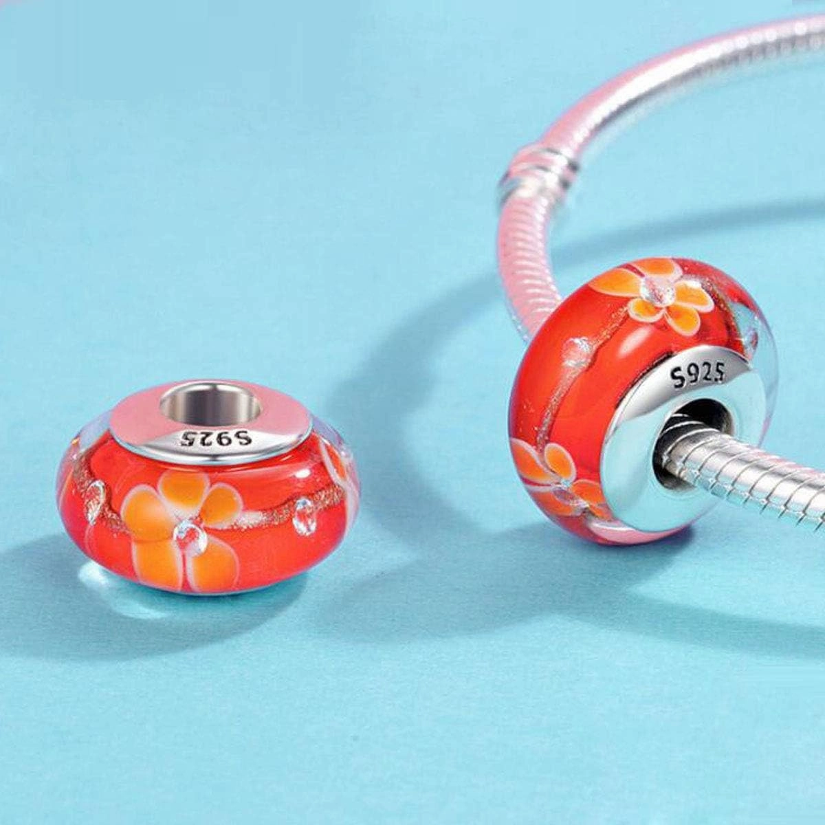 Genuine Murano Glass Charms Beads for Bracelets Original 925 sterling silver Core Blue Bubbles Pink Flowers Charms for Pandora Bracelets
