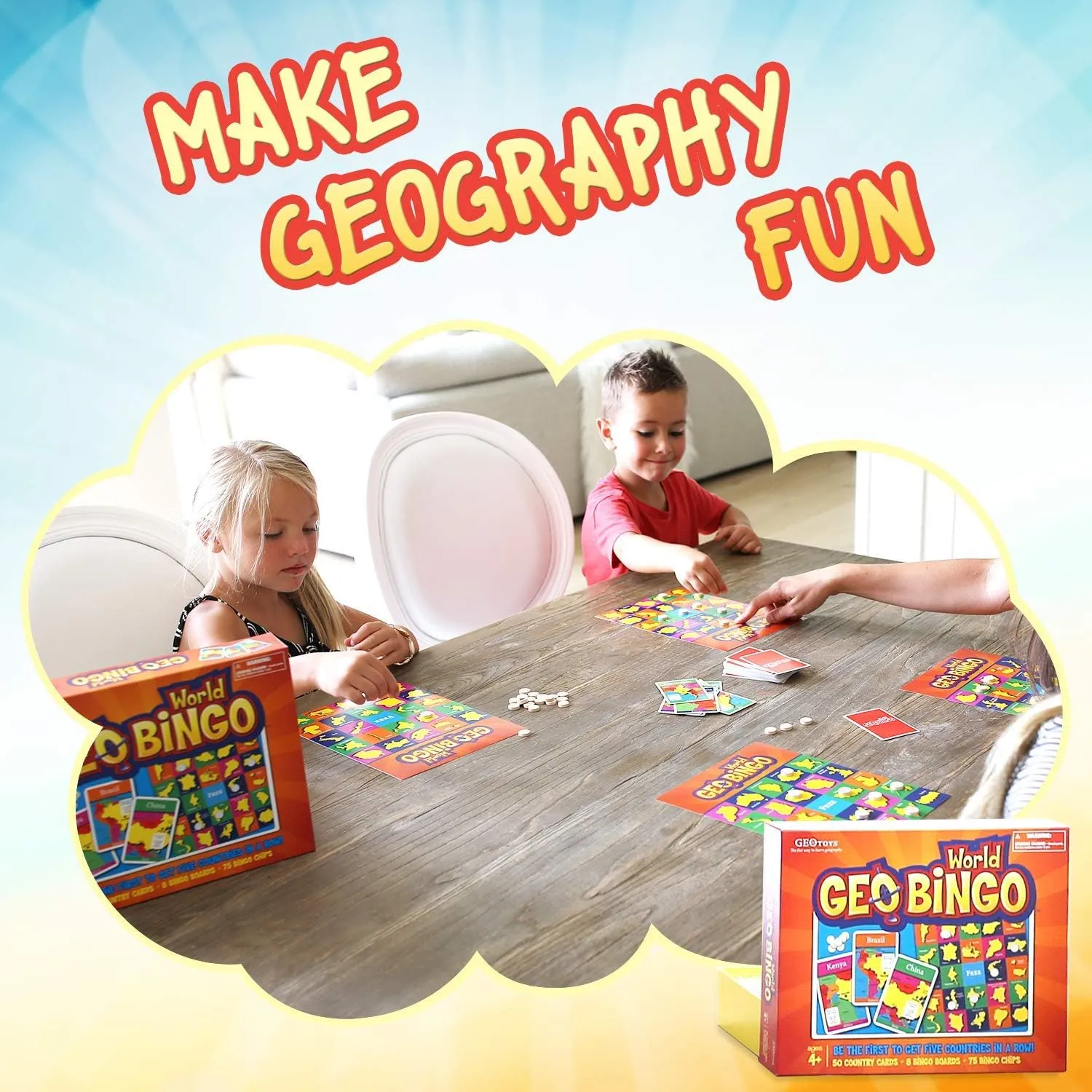 GeoToys GeoBingo, World Bingo Game for Kids, Geography Game for Home, School or Camp - Fun Bingo Games for Family, Play & Learn Countries of the World, Ages 4 and Up